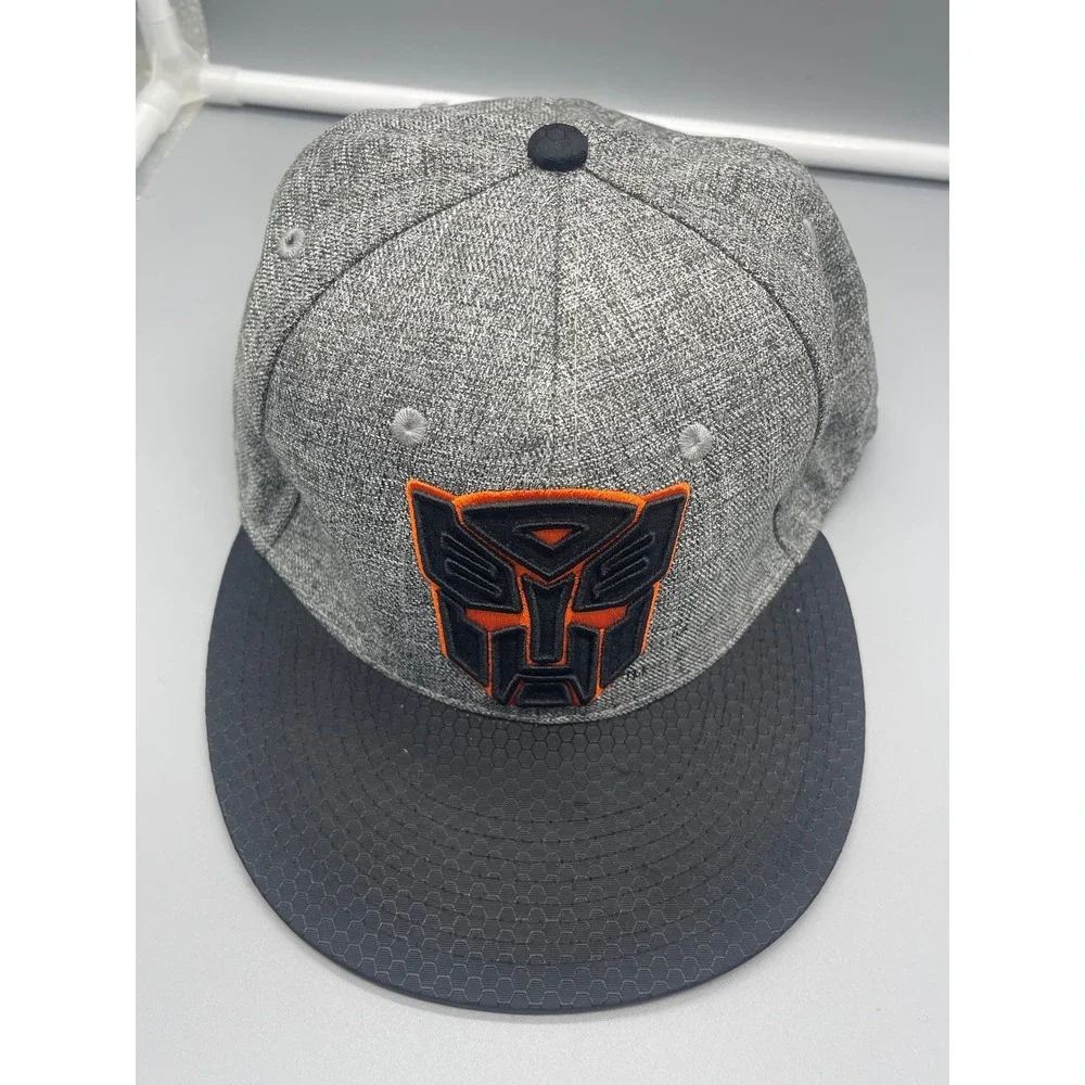 Transformers Autobot Grey Black Orange Flat Brim Snapback Hat S/M‎ 2014 Hasbro